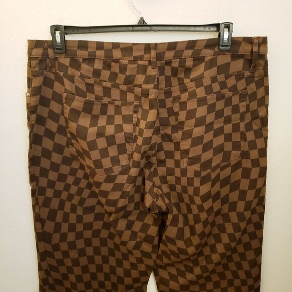 H&M Brown Checkered Denim Slit Hem Jean Straight Leg Pants Size XXL EUC - Picture 5 of 9